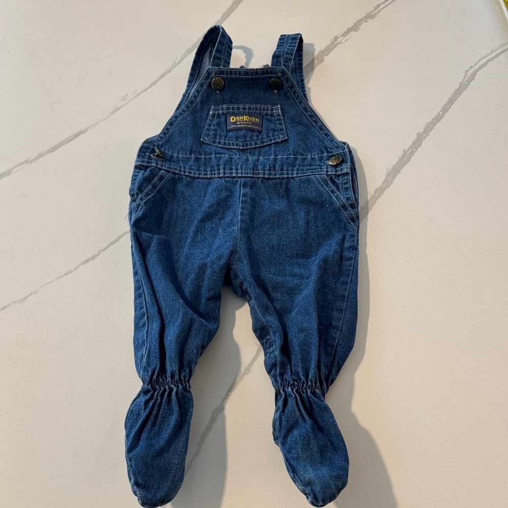 Vintage! OshKosh B'gosh Classic Blue Footed Overalls, sz 6-9 Months